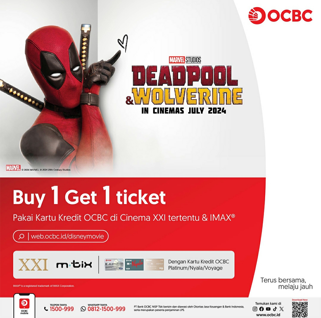 Promo Cinema XXI Beli 1 Gratis 1 Tiket Film Deadpool & Wolverine 